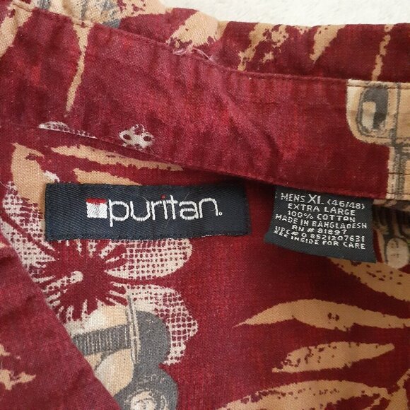 Puritan Vintage Men's Size XL Dark Red Hawaiian Antique Truck Button Down Shirt - Picture 6 of 11